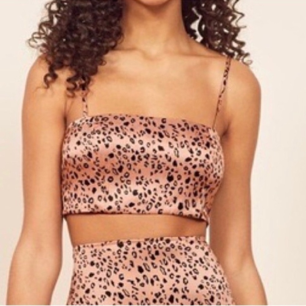 Reformation Silk Cheetah Crop Top Pete Pink Panther